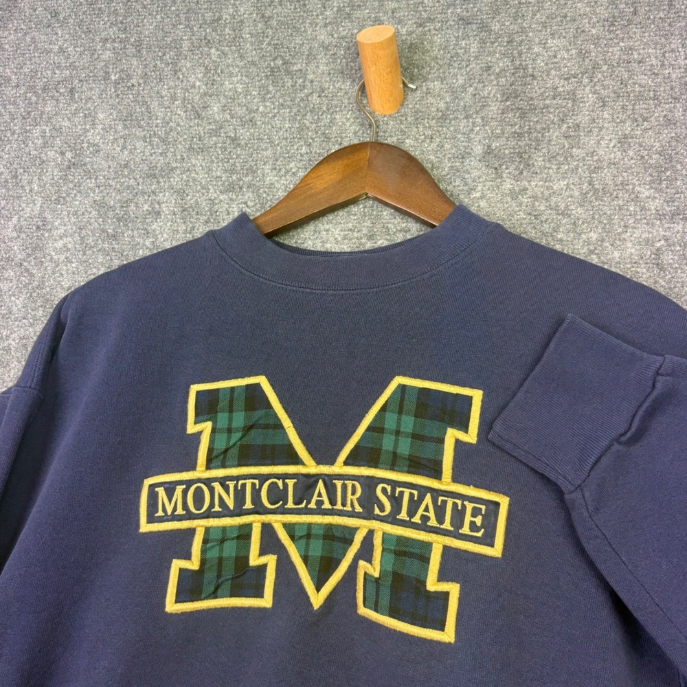 Jansport Montclair State Sweatshirt Adult Large Navy Blue Plaid M USA Vintage